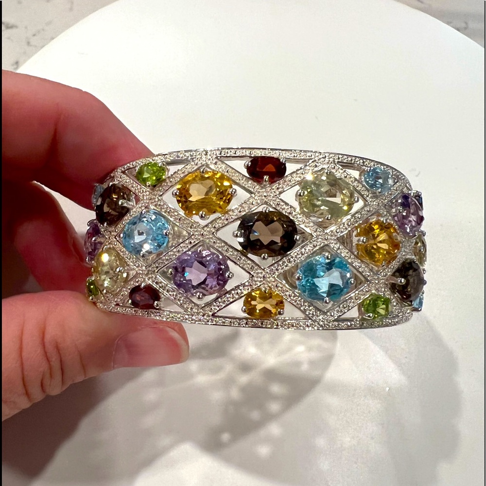 Stunning sterling silver cuff with genuine gemstones